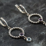 Long Dangling Earrings - Purple Amethyst Earrings - Blue Topaz Earrings