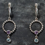 Long Dangling Earrings - Purple Amethyst Earrings - Blue Topaz Earrings