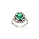 Emerald Vintage Ring - Green Halo Ring - Statement Emerald Ring