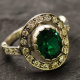 Emerald Vintage Ring - Green Halo Ring - Statement Emerald Ring