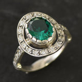 Emerald Vintage Ring - Green Halo Ring - Statement Emerald Ring