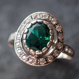 Emerald Vintage Ring - Green Halo Ring - Statement Emerald Ring