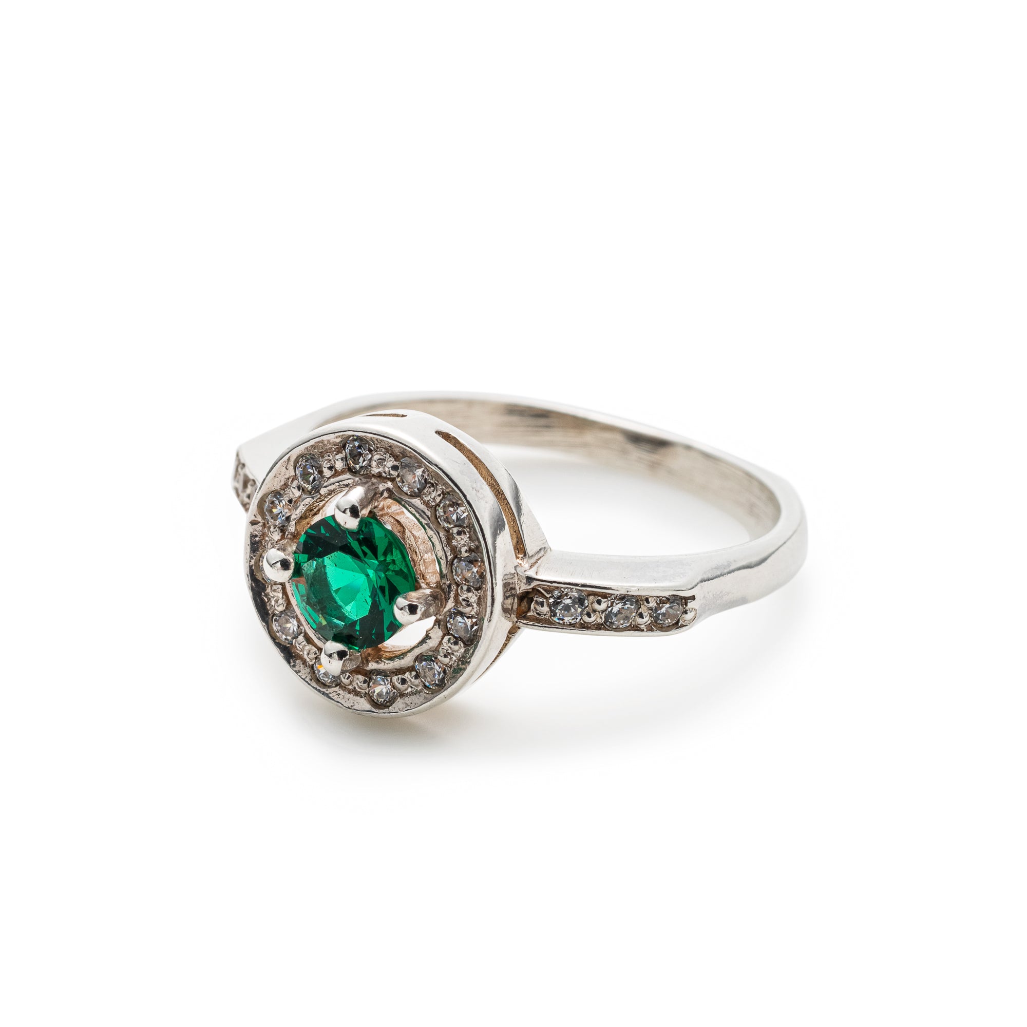 Emerald Ring, Created Emerald, Green Ring, Cluster Ring, Green Vintage Ring, Green Diamond Ring, Solitaire Ring, 925 Silver Ring, Emerald