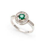 Created Emerald Ring made in 925 Sterling Silver with Round Created Green Emerald in Halo setting, May Birthstone gift idea, symbolizes, ideal for everyday wear and perfect for birthday gifting and special occasions.