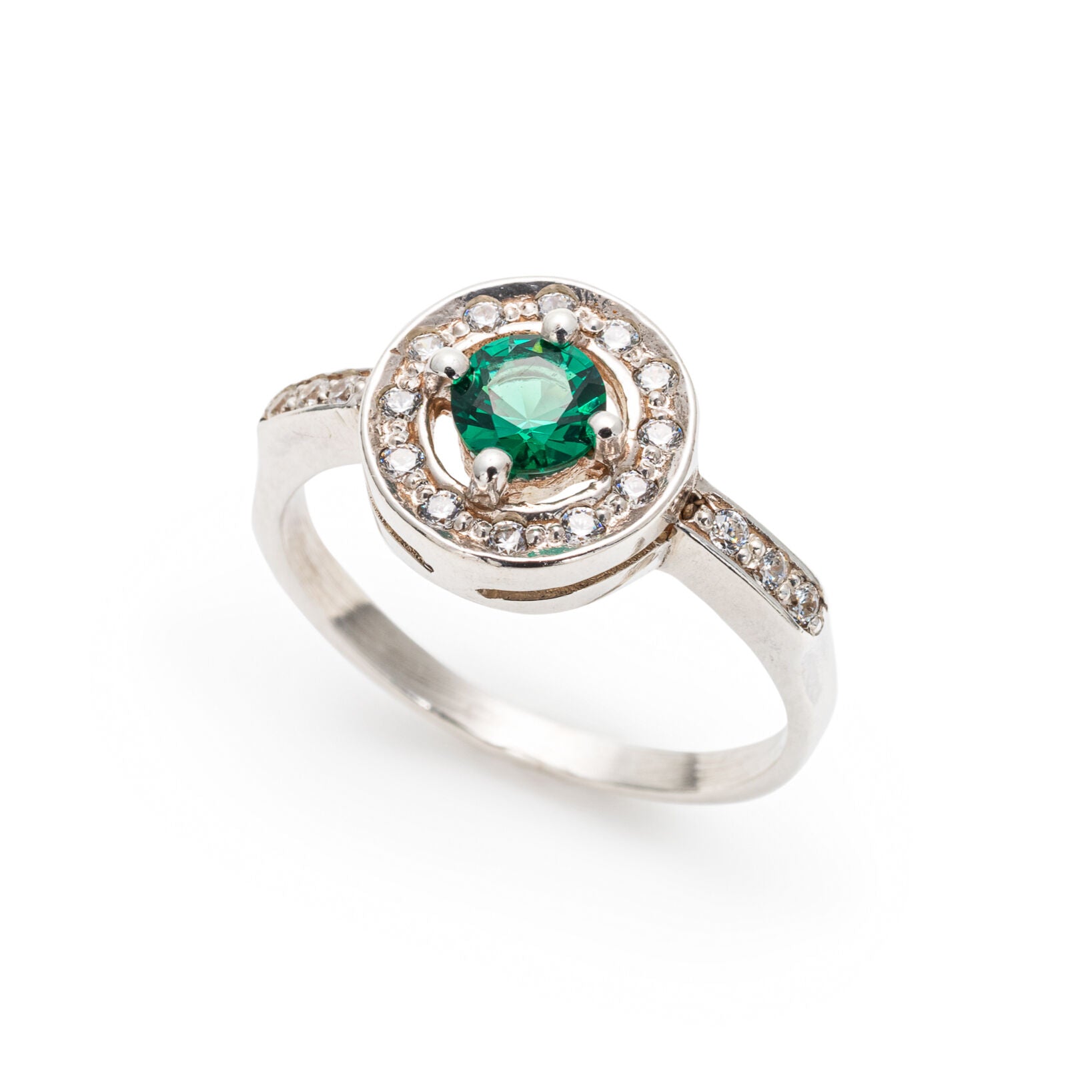 Created Emerald Ring made in 925 Sterling Silver with Round Created Green Emerald in Halo setting, May Birthstone gift idea, symbolizes, ideal for everyday wear and perfect for birthday gifting and special occasions.