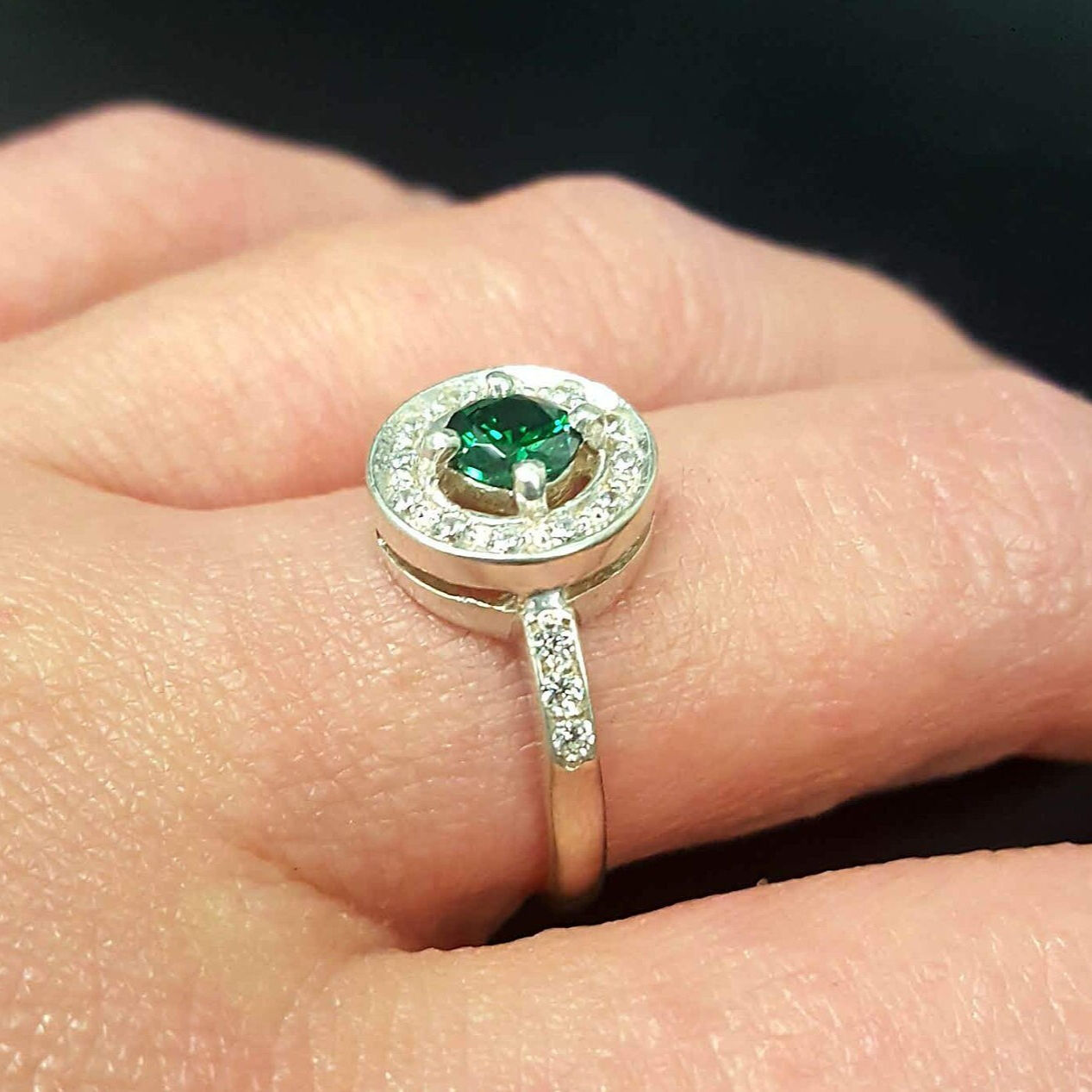 Emerald Ring, Created Emerald, Green Ring, Cluster Ring, Green Vintage Ring, Green Diamond Ring, Solitaire Ring, 925 Silver Ring, Emerald