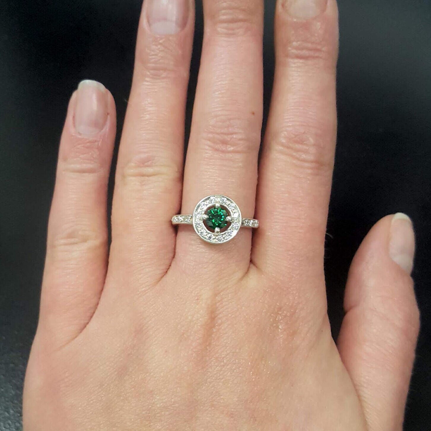 Emerald Ring, Created Emerald, Green Ring, Cluster Ring, Green Vintage Ring, Green Diamond Ring, Solitaire Ring, 925 Silver Ring, Emerald