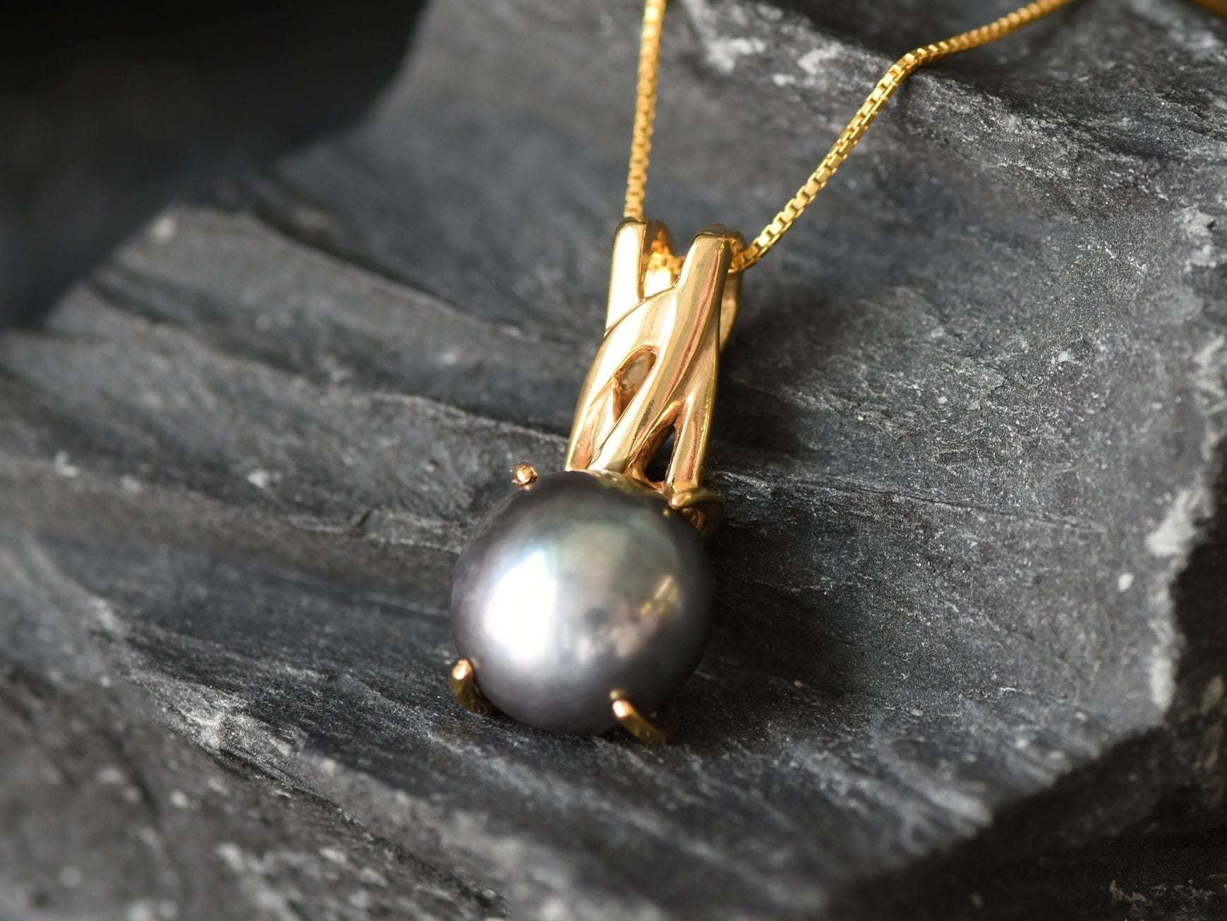 Black Pearl Pendant, Natural Pearl, June Birthstone, Pearl Pendant, Black Pearl, Vintage Pearl Pendant, Black Pendant, Solid Silver Pendant(1)