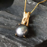 Unique Pearl Necklace - Black Vintage Necklace - Genuine Black Pearl Pendant