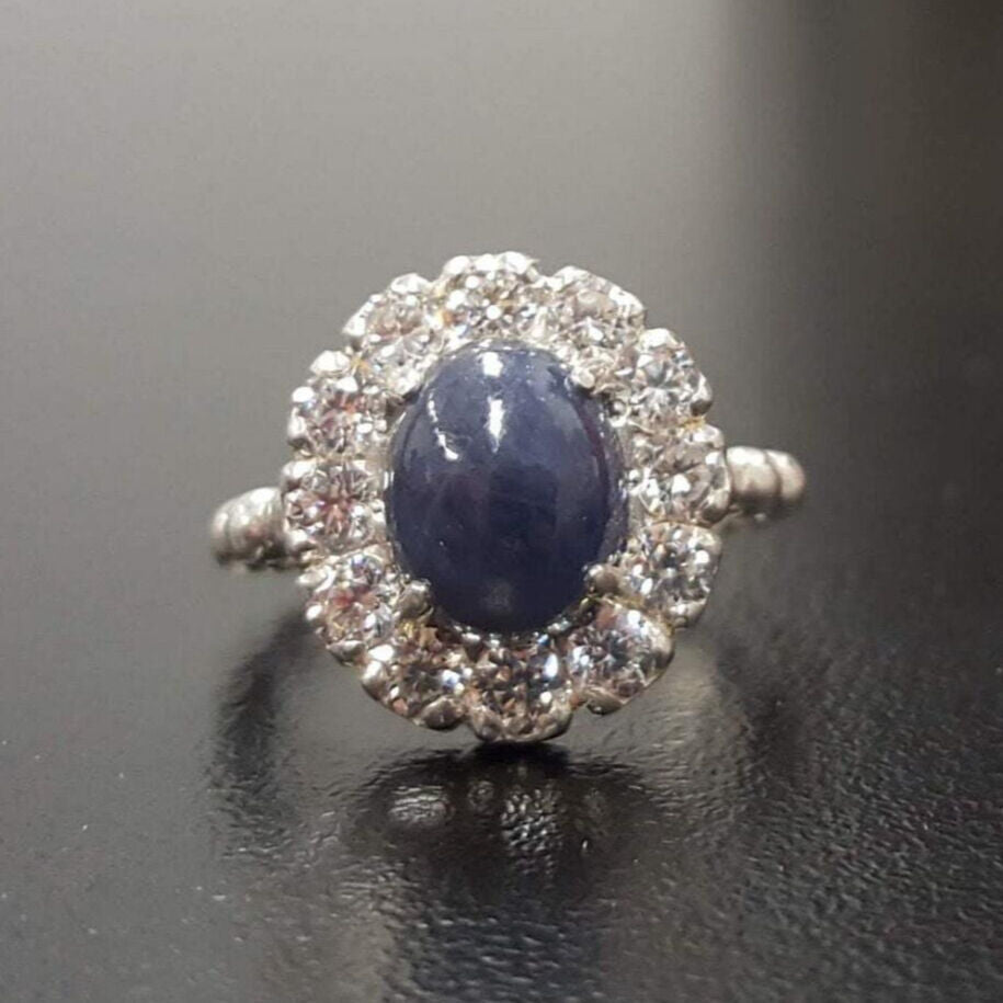 Natural Sapphire Ring made in 925 Sterling Silver with Oval Natural Blue Sapphire in Halo setting, September Birthstone gift idea, symbolizes sincerity, truth, and faithfulness, ideal for everyday wear and perfect for birthday gifting and special occasions.