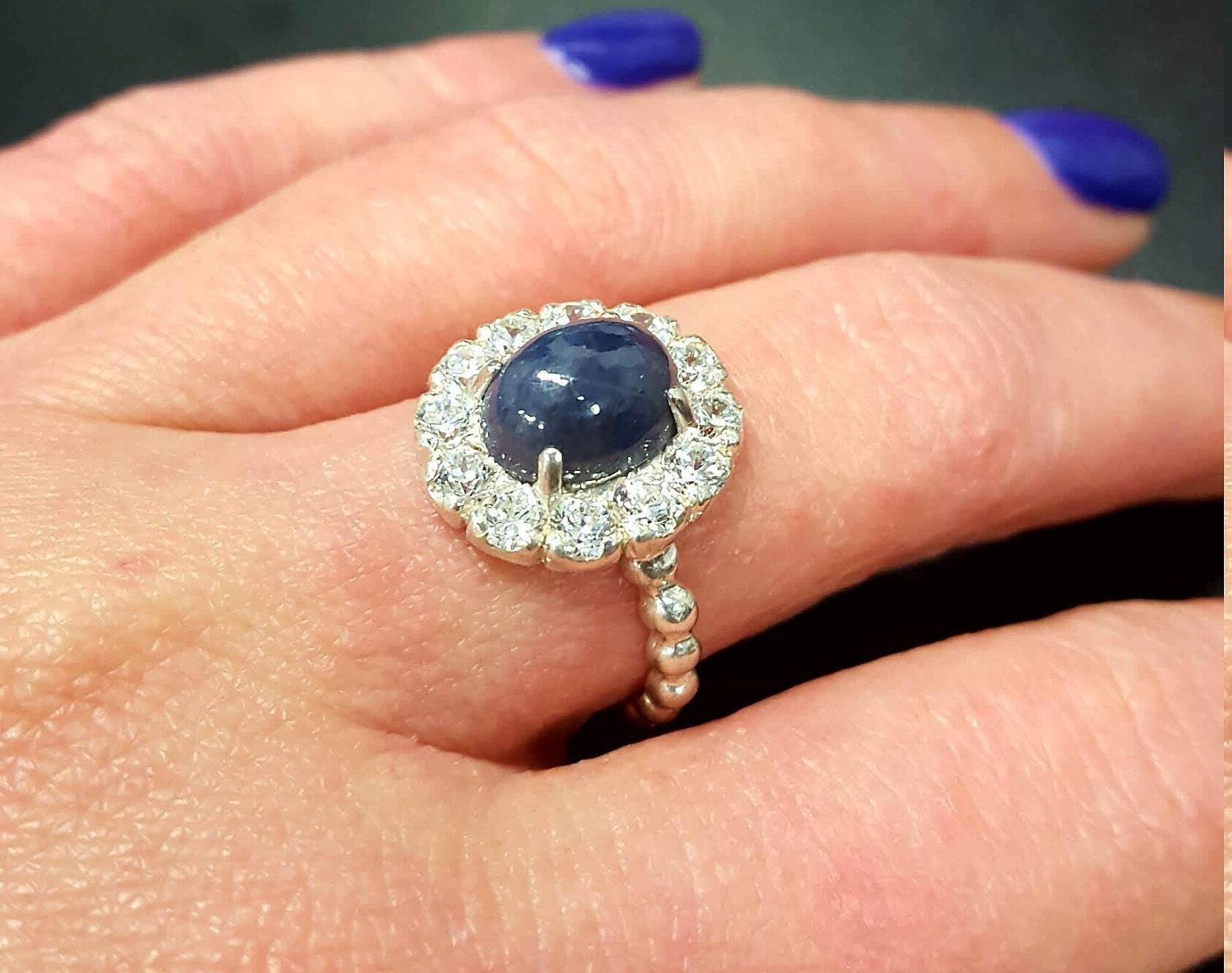 Elegant 925 Sterling Silver Natural Sapphire Ring with Oval Blue Sapphire, perfect for September birthdays and special occasions.