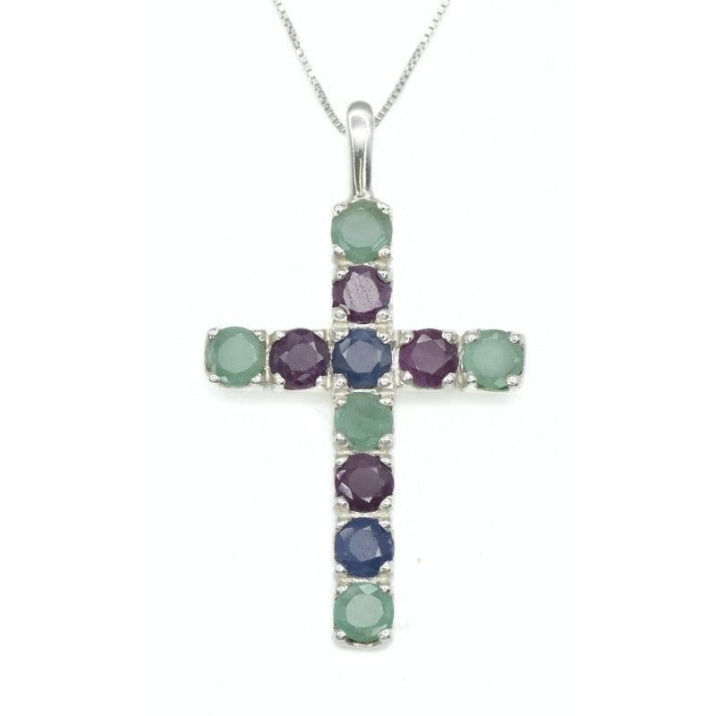 Cross Pendant, Emerald Pendant, Ruby Pendant, Sapphire Pendant, Symbolic Pendant, Silver Cross Pendant, Christian Pendant, Silver Pendant