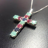 Cross Pendant, Emerald Pendant, Ruby Pendant, Sapphire Pendant, Symbolic Pendant, Silver Cross Pendant, Christian Pendant, Silver Pendant