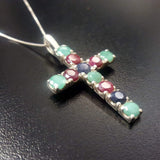 Cross Pendant, Emerald Pendant, Ruby Pendant, Sapphire Pendant, Symbolic Pendant, Silver Cross Pendant, Christian Pendant, Silver Pendant