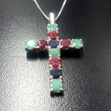 Cross Pendant, Emerald Pendant, Ruby Pendant, Sapphire Pendant, Symbolic Pendant, Silver Cross Pendant, Christian Pendant, Silver Pendant