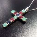 Cross Pendant, Emerald Pendant, Ruby Pendant, Sapphire Pendant, Symbolic Pendant, Silver Cross Pendant, Christian Pendant, Silver Pendant