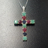 Cross Pendant, Emerald Pendant, Ruby Pendant, Sapphire Pendant, Symbolic Pendant, Silver Cross Pendant, Christian Pendant, Silver Pendant