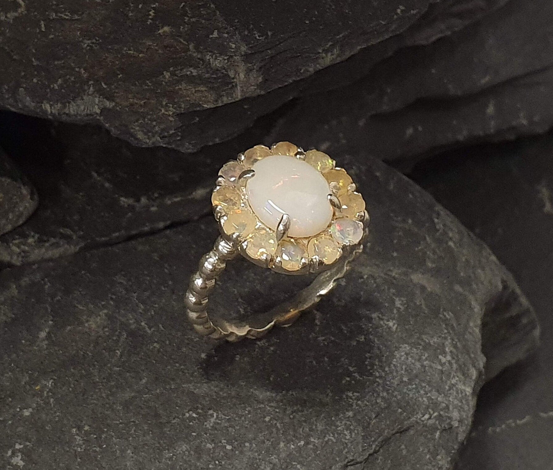 Opal Ring, Australian Opal, Victorian Ring, October Birthstone, Natural Opal Ring, Vintage Opal Ring, Opal Flower Ring, Solid Silver Ring