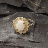 Opal Ring, Australian Opal, Victorian Ring, October Birthstone, Natural Opal Ring, Vintage Opal Ring, Opal Flower Ring, Solid Silver Ring