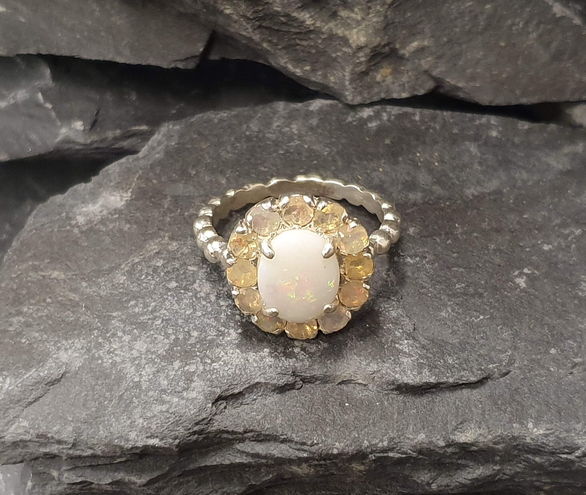 Opal Ring, Australian Opal, Victorian Ring, October Birthstone, Natural Opal Ring, Vintage Opal Ring, Opal Flower Ring, Solid Silver Ring