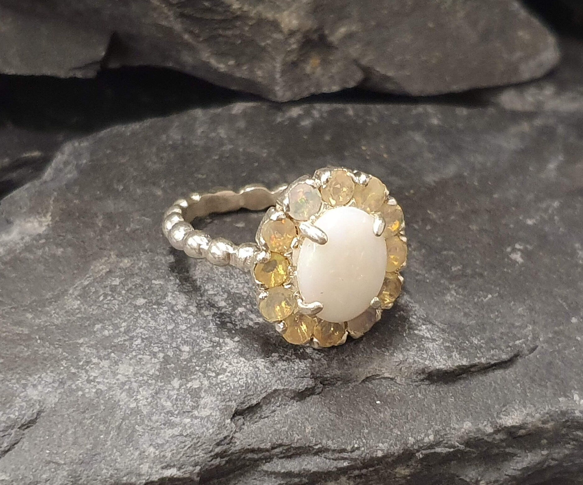 Opal Ring, Australian Opal, Victorian Ring, October Birthstone, Natural Opal Ring, Vintage Opal Ring, Opal Flower Ring, Solid Silver Ring