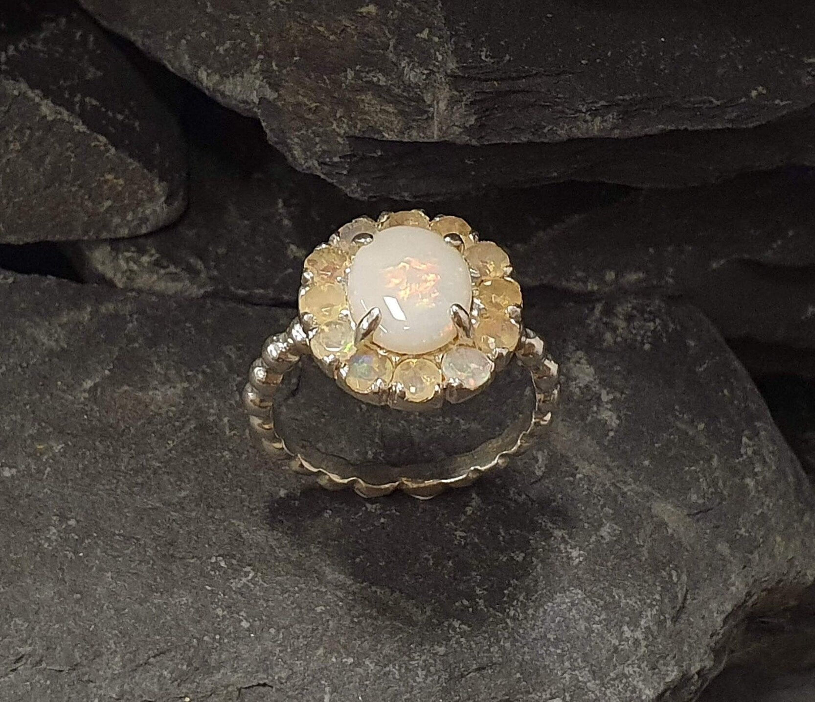 Opal Ring, Australian Opal, Victorian Ring, October Birthstone, Natural Opal Ring, Vintage Opal Ring, Opal Flower Ring, Solid Silver Ring