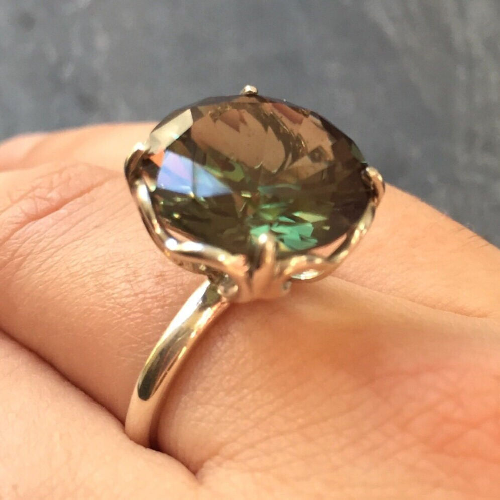 Green Diamond Ring, Created Diamond, Big Diamond Ring, Diamond Cut, Solid Silver Ring, Pure Silver, Sterling Silver Ring, Vintage Rings