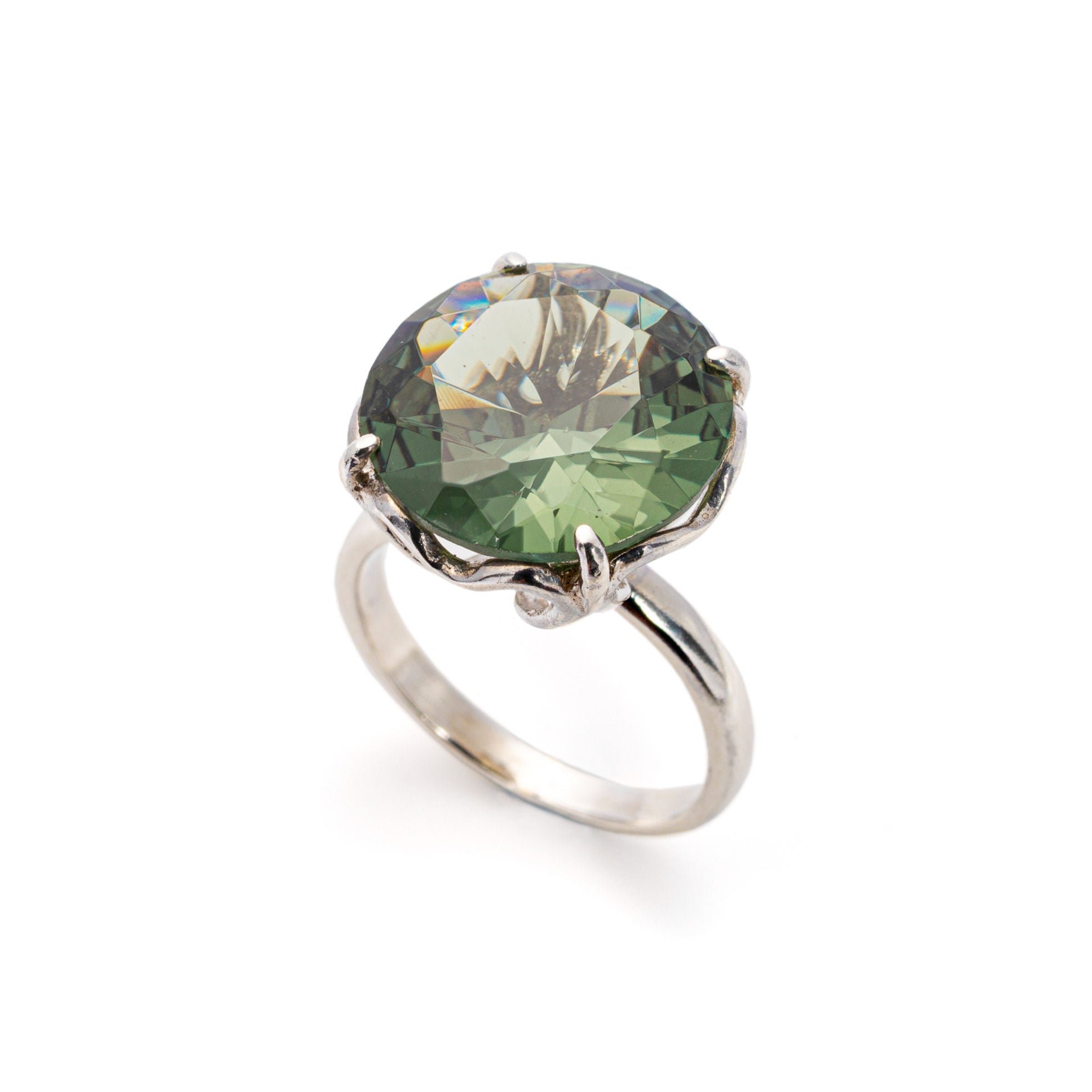 Green Diamond Ring, Created Diamond, Big Diamond Ring, Diamond Cut, Solid Silver Ring, Pure Silver, Sterling Silver Ring, Vintage Rings