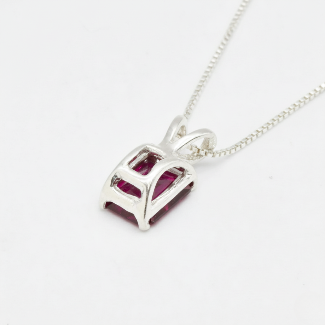 Charming 925 Sterling Silver Pendant with a Created Red Ruby, ideal for daily wear and a lovely July birthday surprise.