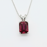 Created Ruby Pendant made in 925 Sterling Silver with Baguette Created Red Ruby in Prong setting, July Birthstone gift idea, symbolizes nobility, purity, and passion, ideal for everyday wear and perfect for birthday gifting and special occasions.