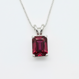 Created Ruby Pendant made in 925 Sterling Silver with Baguette Created Red Ruby in Prong setting, July Birthstone gift idea, symbolizes nobility, purity, and passion, ideal for everyday wear and perfect for birthday gifting and special occasions.