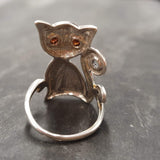 Silver Cat Ring, Natural Garnet, Animal Ring, Vintage Ring, Statement Ring, Long Ring, Kitten Ring, Elegant Cat Ring, Solid Silver Ring