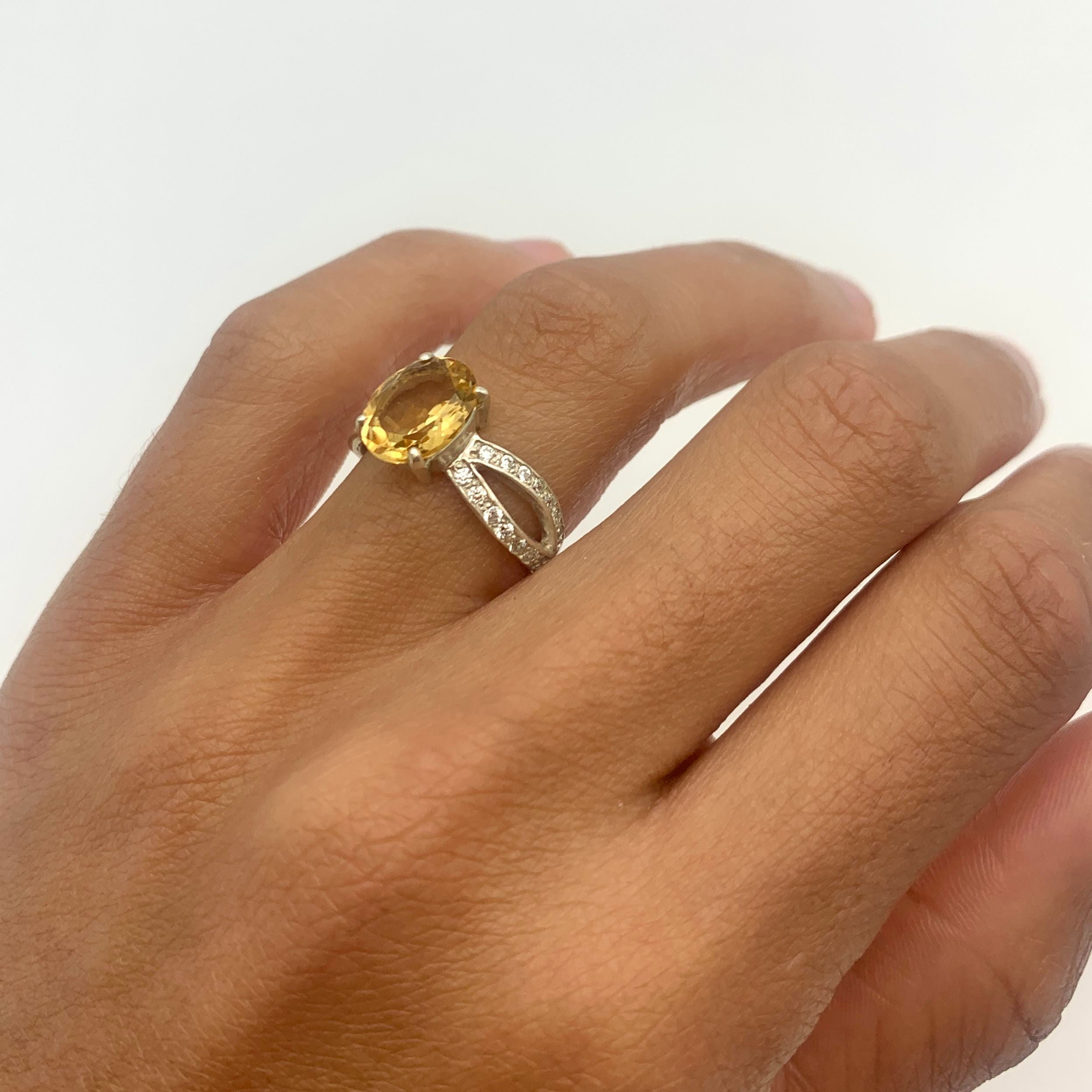 Natural Citrine Ring, Yellow Promise Ring, Vintage Silver Rings, November Birthstone, CZ Diamonds, November Ring, Solid Silver Ring, Citrine