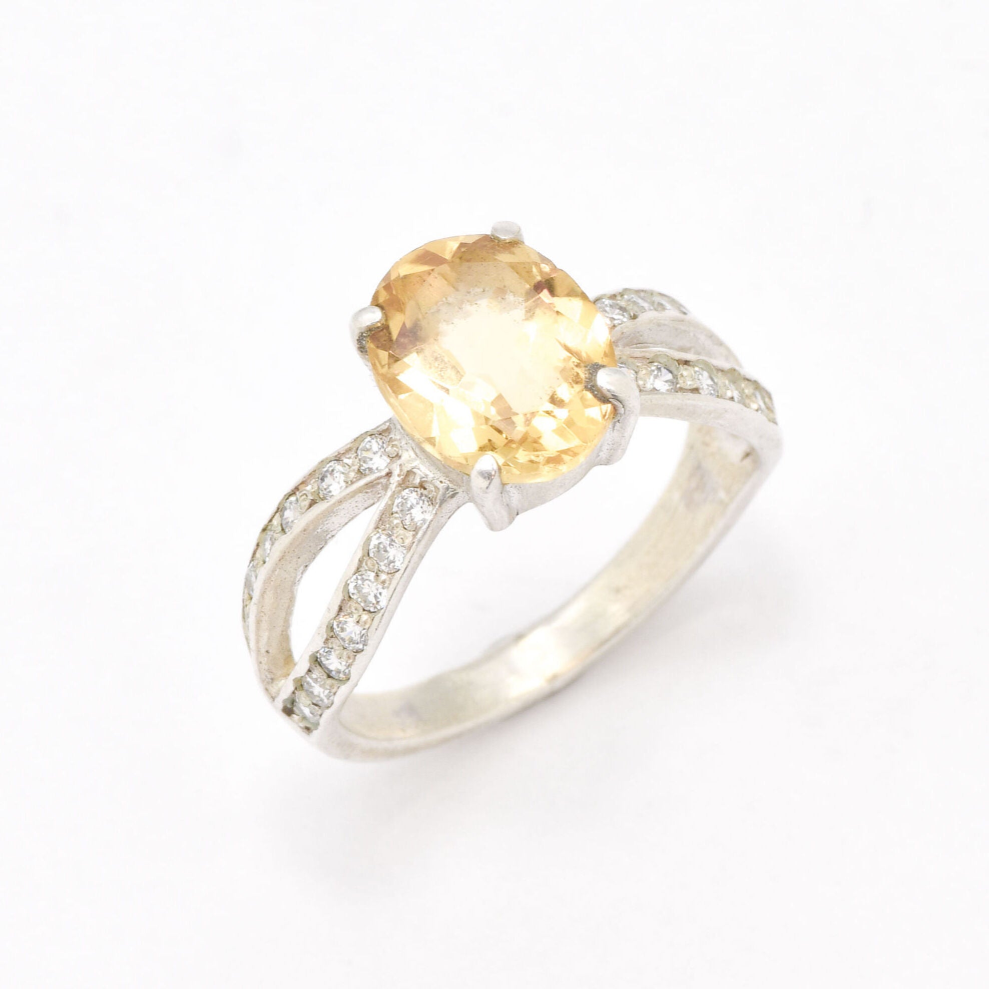 Natural Citrine Ring, Yellow Promise Ring, Vintage Silver Rings, November Birthstone, CZ Diamonds, November Ring, Solid Silver Ring, Citrine