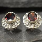 Genuine Garnet Earrings - Red Oval Studs - Vintage Boho Earrings