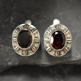 Genuine Garnet Earrings - Red Oval Studs - Vintage Boho Earrings