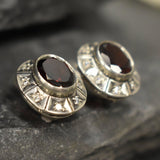 Genuine Garnet Earrings - Red Oval Studs - Vintage Boho Earrings