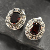 Genuine Garnet Earrings - Red Oval Studs - Vintage Boho Earrings