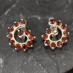 Twirl Earrings, Garnet Earrings, Natural Garnet, January Birthstone, Silver Swirl Studs, Artisan Earrings, Red Diamond Earrings, Red Studs