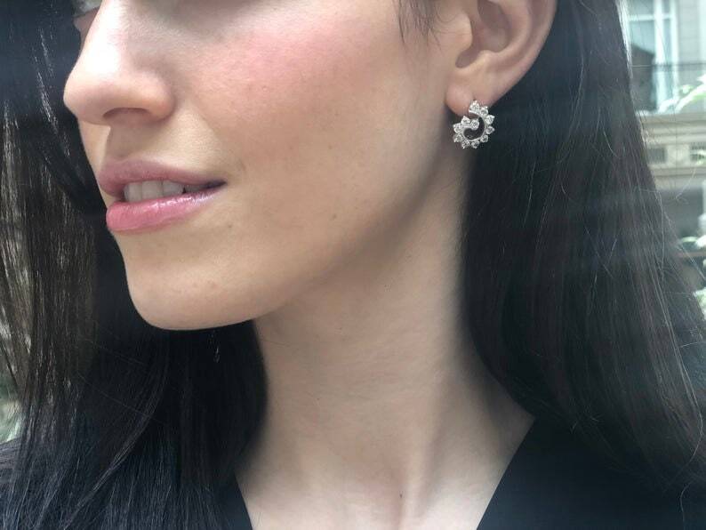 Twirl Earrings, Garnet Earrings, Natural Garnet, January Birthstone, Silver Swirl Studs, Artisan Earrings, Red Diamond Earrings, Red Studs