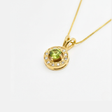 Gold Peridot Pendant - Natural Peridot Necklace - Round Dainty Green Pendant