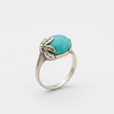 Turquoise Ring - Blue Leaf Ring - Vintage Solitaire Ring