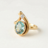 Aquamarine Gold Ring -  Blue Teardrop Ring - Vintage Aqua Ring