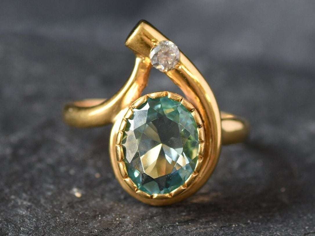 Aquamarine Ring, Created Aquamarine, Blue Vintage Ring, Blue Diamond Ring, Vintage Rings, Blue Ring, Solid Silver Ring, Large Aquamarine(1)