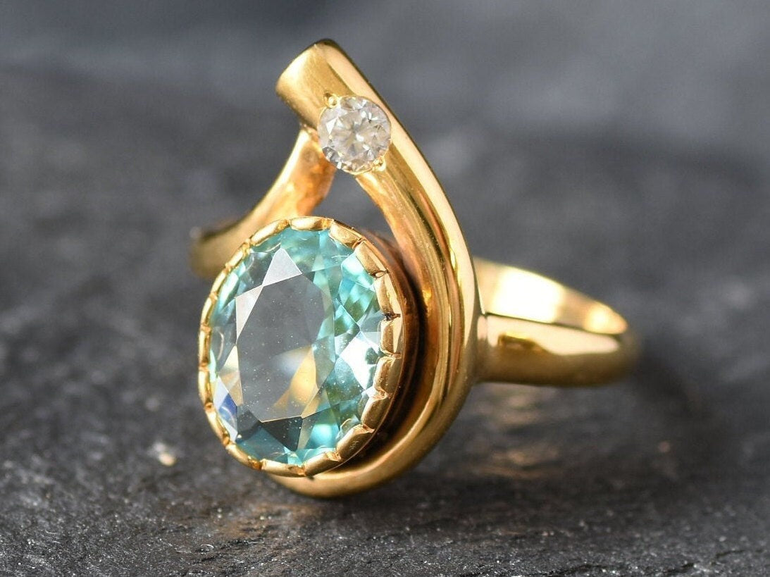 Aquamarine Ring, Created Aquamarine, Blue Vintage Ring, Blue Diamond Ring, Vintage Rings, Blue Ring, Solid Silver Ring, Large Aquamarine(1)