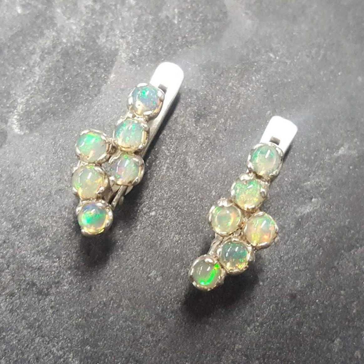 Fire Opal Earrings, Ethiopian Opal, Opal Studs, October Birthstone, Dainty Opal Earrings, October Earrings, Vintage Studs, Silver Earrings