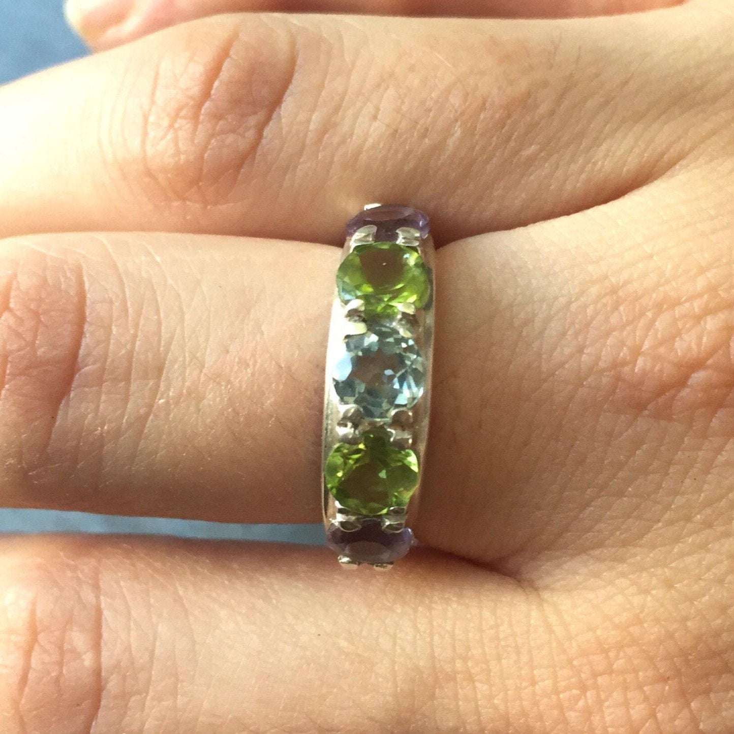 Topaz Ring, December Birthstone, Natural Topaz, Blue Topaz, Ametyst Ring, February Birthstone, Peridot Ring, August Birthstone, Solid Silver
