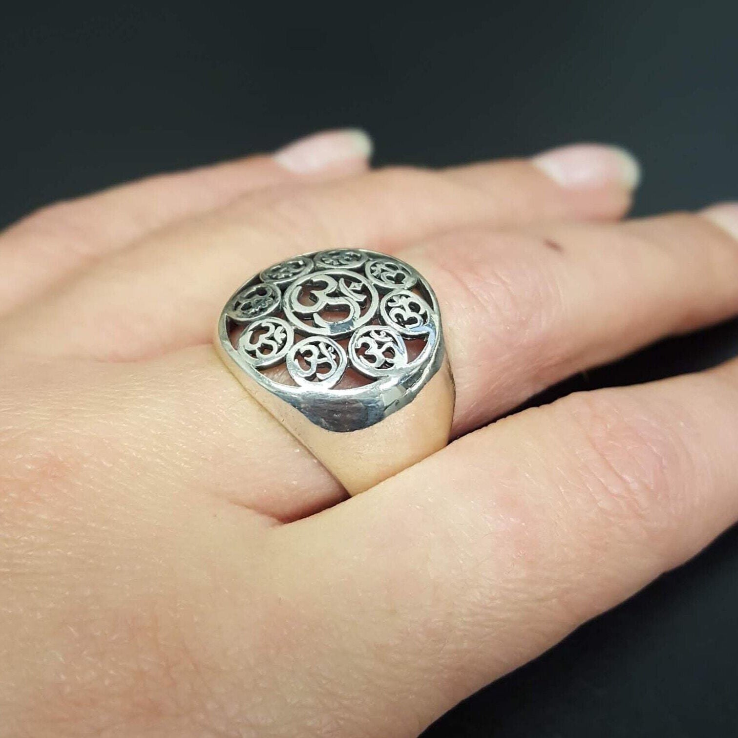 Oriental Ring, Om Ring, Artistic Ring, Statement Ring, Buddhist Ring, Silver Artistic Ring, Vintage Ring, Silver Designer Ring, Silver Ring
