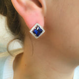 Vintage Sapphire Earrings - Large Sapphire Studs - Blue Sapphire Earrings