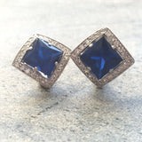 Vintage Sapphire Earrings - Large Sapphire Studs - Blue Sapphire Earrings